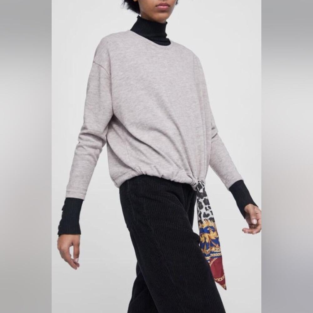 Zara Basic Drawstring Hem Pullover Tie Scarf - image 3